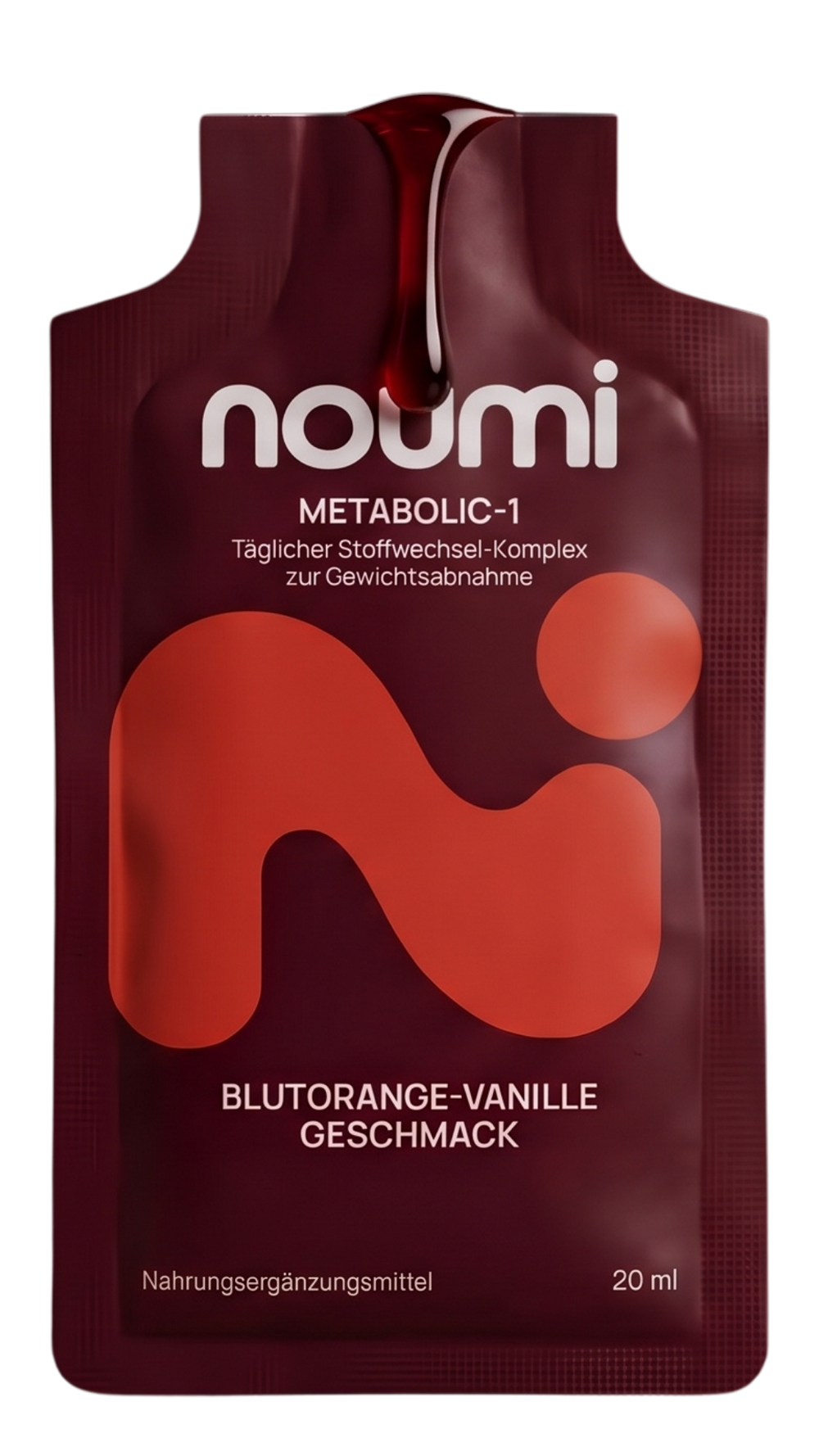 noumi Metabolic-1 Gel-Sachet Blutorange-Vanille mit tropfendem rotem Gel