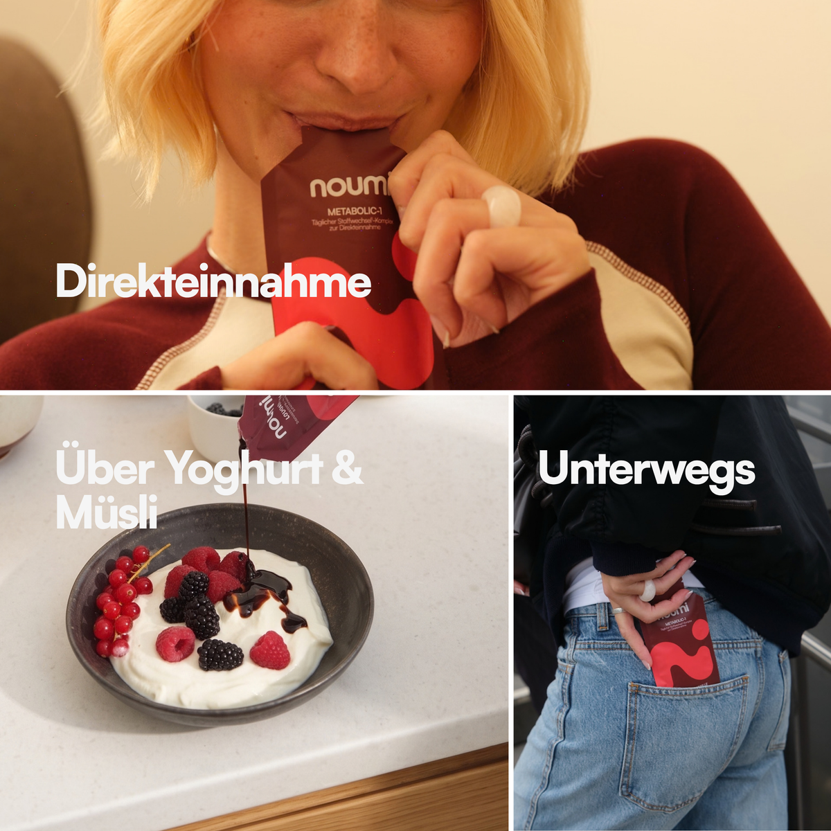 noumi Metabolic-1 Anwendung: Direkteinnahme, über Joghurt und Müsli oder unterwegs