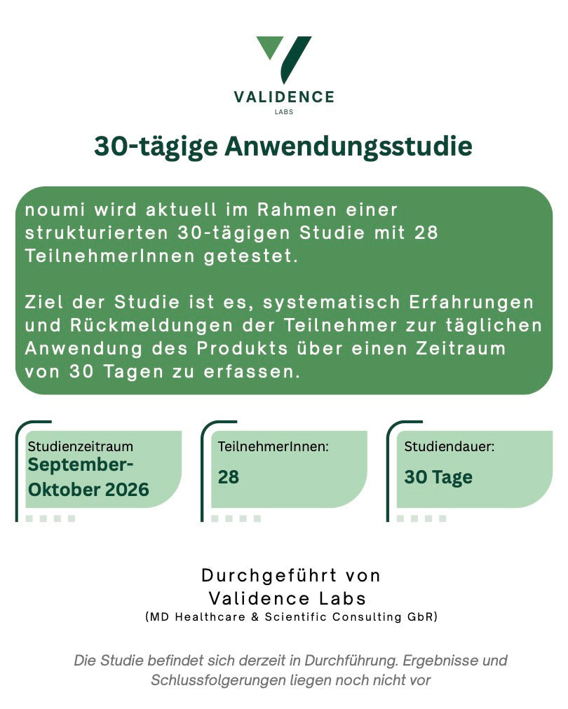 Bestätigung von Validence Labs zur 30-tägigen noumi-Anwendungsstudie mit 28 Teilnehmerinnen