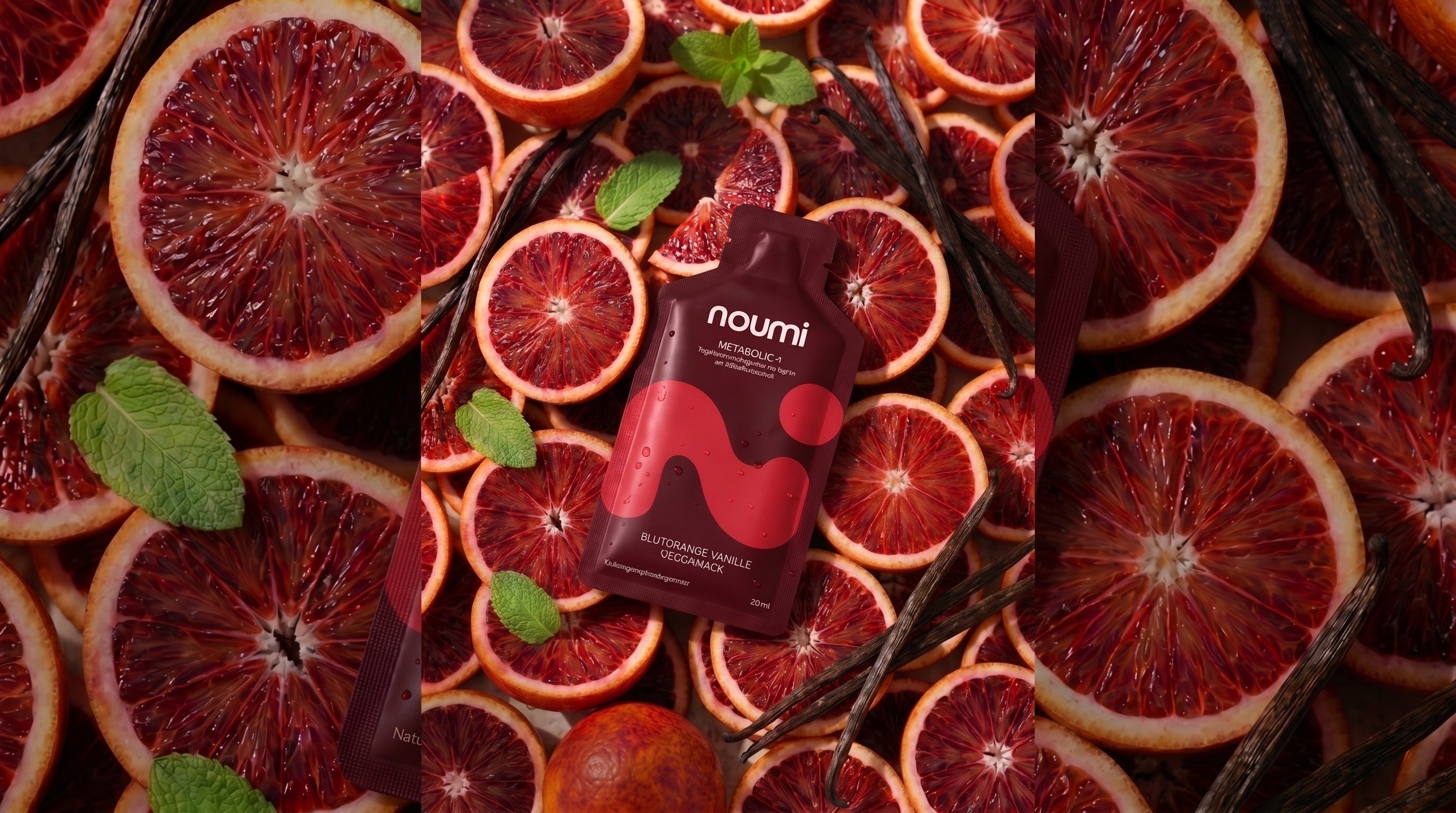 noumi Metabolic-1 Gel-Sachet Blutorange-Vanille auf Blutorangenscheiben mit Vanille und Minze